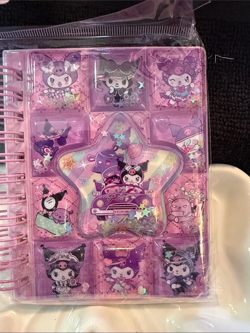 Purple Star-Shaped Moving-Shaker Spiral Notebook - Cute Character Design